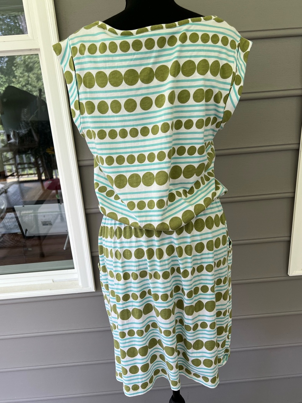 Boden Blackberry Day Dress Striped Polka Dot Shift Pockets Green Blue 10R - Picture 5 of 15